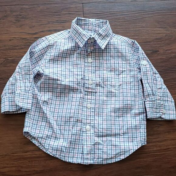 Janie and Jack Baby Preppy Casual Trendy Pink Blue Plaid Dress Shirt Size 3-6mo - Picture 1 of 3